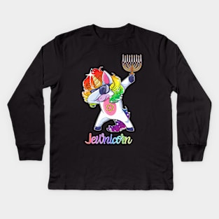 Jewnicorn- Jewish Dabbing Unicorn Hanukkah Kids Long Sleeve T-Shirt